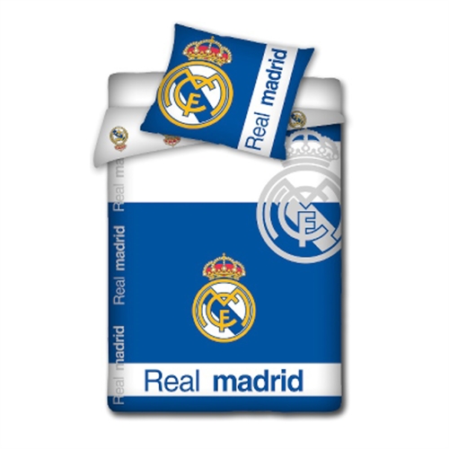 Real Madrid Bedding - Reversible Bedding Set with Logo and Text - 140x200 cm - 100% Cotton Bed Linen - Football Bedding