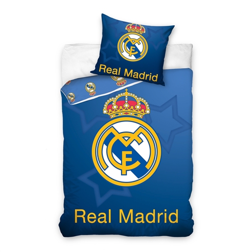 Real Madrid Bedding - Blue Reversible Bedding Set with Logo and Stars - 140x200 cm - 100% Cotton Bed Linen - Football Bedding