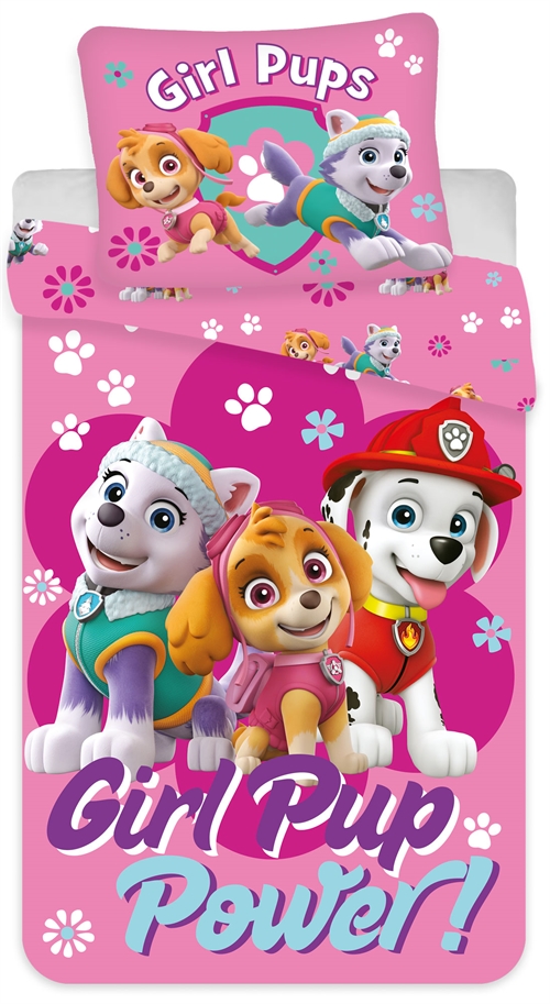 Junior Bedding Set 100x140 cm - Reversible Bedding with Girl Pup Power - Paw Patrol Bedding - 100% Cotton Bed Linen