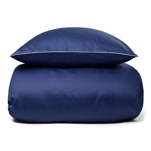 Bedding 140x200 cm - 100% cotton satin - Olga blue bedding with piping edge - Extra soft bedding set from By Borg