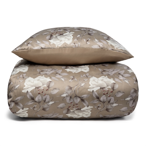 Floral King Size Bedding 240x220 cm - Brown Bed Set in Reversible Design - Satin Bedding - IN Style Bed Linen