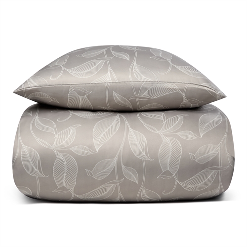 Kingsize bedding 240x220 cm - Sand-colored bed set with leaves - Satin bedding - IN Style bed linen