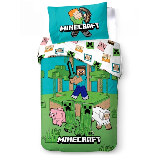 Minecraft bedding - Reversible design featuring creeper and pigs - Jungle Explore - 140x200 cm - 100% cotton bed linen
