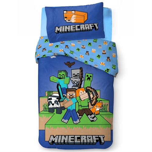 Minecraft bedding - 140x200 cm - Reversible design featuring motifs including zombie and creeper - Ready to survive - 100% cotton bed linen