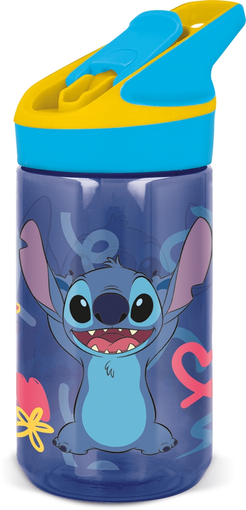 Stitch - Water bottle with flip-top function and straw - Blue with Stitch