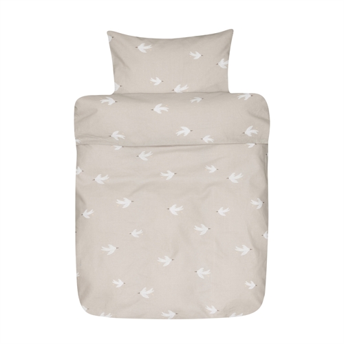 Cotton Bedding - Beige Bed Set with Birds in 100% Extra Fine Cotton - 140x200 cm - Fina - Høie Of Scandinavia Bed Linen