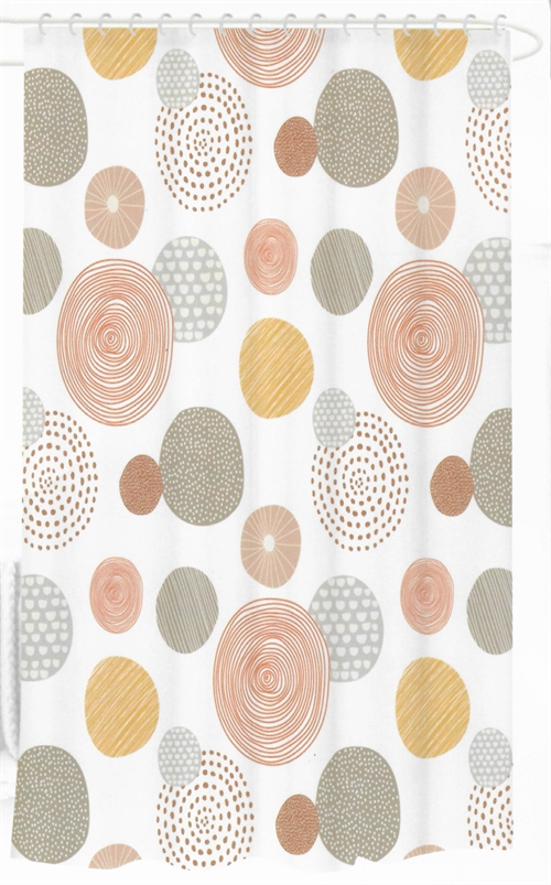 Bath Curtain - 180x180 cm - White with Circles - Shower Curtain Ready to Hang