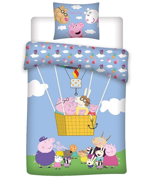Peppa Pig bedding 100x140 cm - Peppa Pig junior bedding set - Flying in a hot air balloon - 100% soft cotton