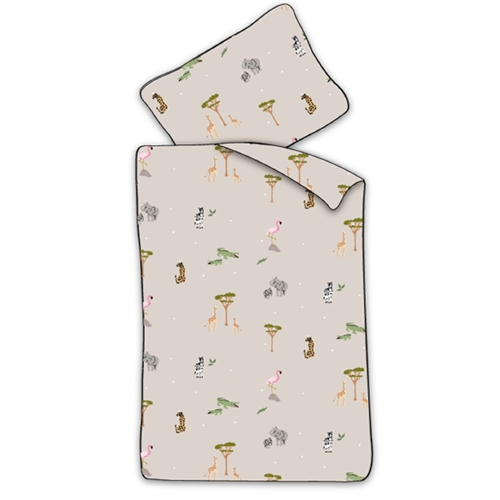 Baby Bedding 70x100 cm - Beige Bedding Set with Safari Animals - 100% Soft Cotton Bed Linen