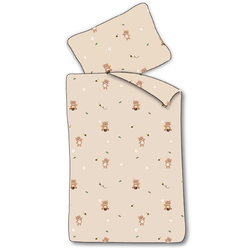 Baby bedding 70x100 cm - Beige bedding set with small teddy bears - 100% soft cotton bed linen