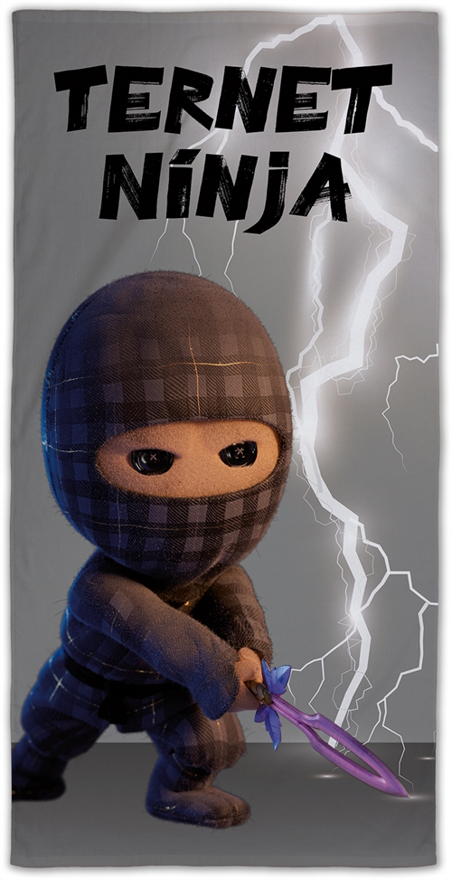 Checkered Ninja Towel - 70x140 cm - 100% Cotton - Soft Bath Towel with Checkered Ninja and Zipper