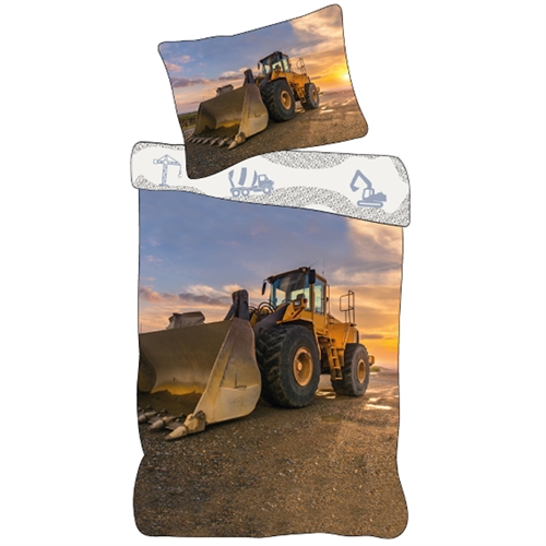 Children\'s Bedding 140x200 cm - Reversible Duvet Set with an Excavator - 100% Soft Cotton Bed Linen