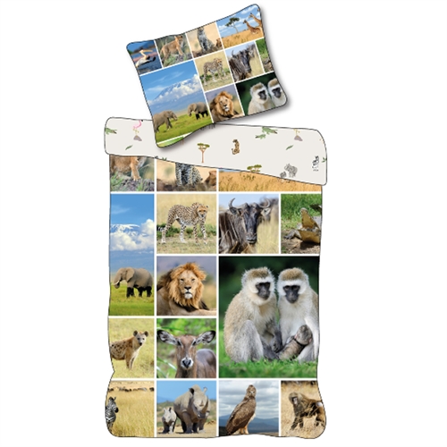 Children\'s Bedding 140x200 cm - Reversible Bedding Set with Safari Animals - 100% Soft Cotton Bed Linen