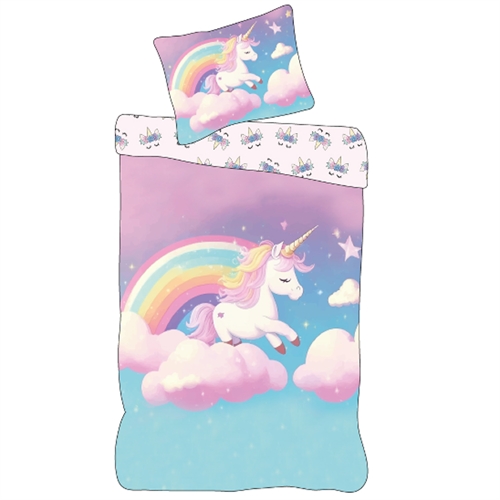 Unicorn bedding 140x200 cm - Reversible bedding set with unicorn and rainbow - 100% soft cotton bed linen