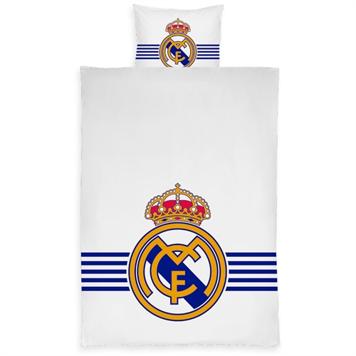 Real Madrid bedding - White reversible duvet set with logo - 140x200 cm - 100% cotton bed linen - Football bedding