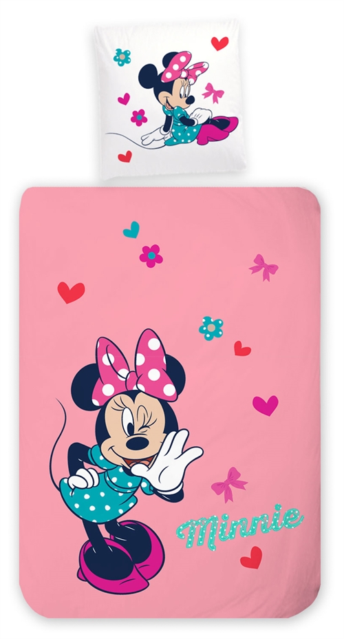 Minnie bedding set 100x140 cm - Junior bedding set with Minnie Mouse - Reversible design - 100% cotton bed linen