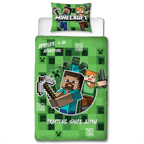 Minecraft bedding 140x200 cm - Green reversible bedding set with Minecraft - 100% cotton bed linen