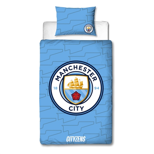 Manchester City bedding - 150x210 cm - Blue reversible bedding set with logo - 100% cotton bed linen - Football bedding