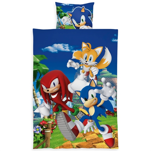Sonic bedding 140x200 cm - Reversible bedding set with Sonic The Hedgehog and friends - 100% soft cotton bed linen