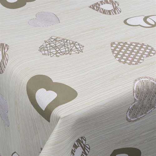 Textile wax cloth with acrylic coating - 30 meters on a roll - Brown hearts - 140 cm wide textile cloth