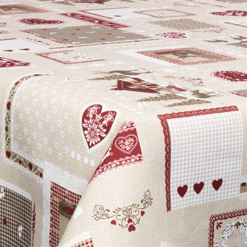 Textile wax cloth with acrylic coating - 30 meters on a roll - With Christmas motif - Winter landscape with hearts - 140 cm wide textile cloth