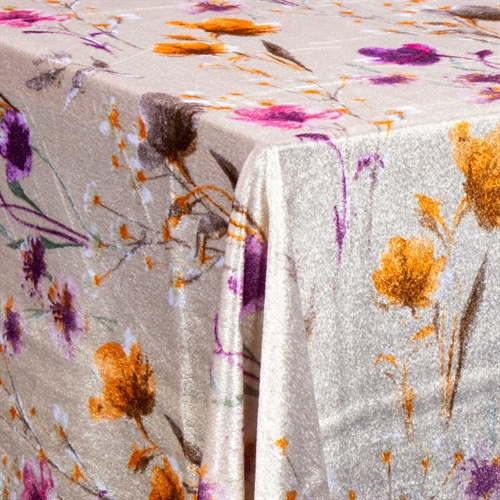 Velvet tablecloth - Sand-colored with flowers - 3 meters - Crushed velvet - Pack of 3 meters