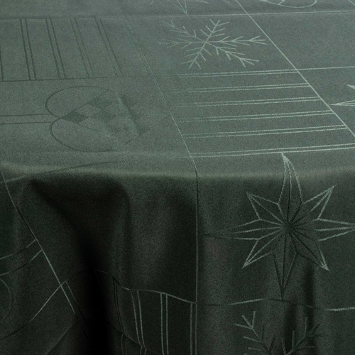 Round Christmas tablecloth - Ø180 cm - Green with hearts and stars - Jacquard woven tablecloth - Exclusive tablecloth