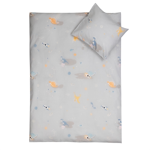 Junior bedding 100x140 cm - Gray junior bedding set with space dinosaur - 100% soft cotton bedding - Nordstrand Home