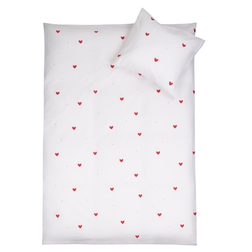 Baby bedding 100% cotton - 70x100 cm - White bedding set with fine red hearts - Nordstrand Home soft duvet cover