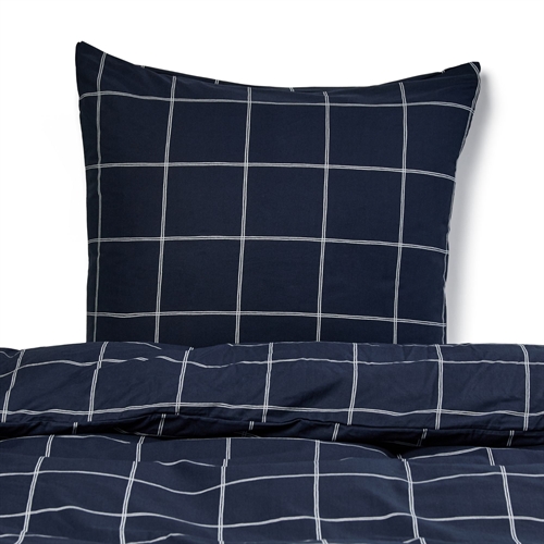Bedding 100% cotton - 140x200 cm - Dark blue bedding set with white checks - Nordstrand Home duvet cover
