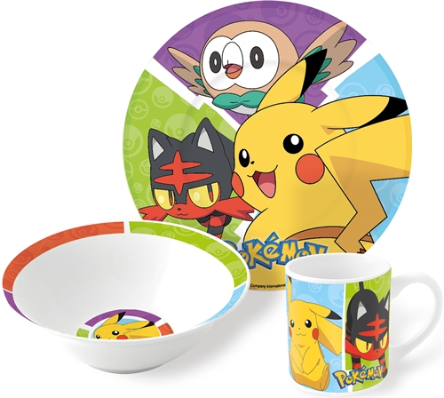 Pokemon ceramic children\'s tableware - 3-piece dining set for children - Pikachu, Rowlet, Litten and Popplio