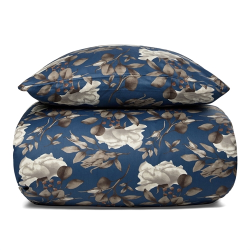 Floral bed linen 140x220 cm - 100% Soft cotton satin - Blossom blue - By Night bed set