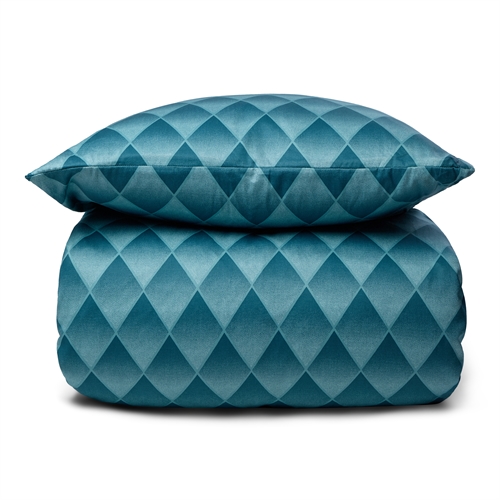 Bed linen in 100% soft and luxurious cotton satin - 240x220 cm - Harlequin pattern in a beautiful blue colour - Bed set from By Night