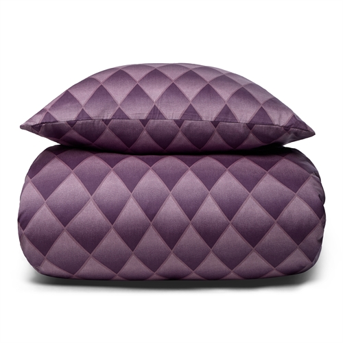 Bed linen in 100% soft and luxurious cotton satin - 140x220 cm - Harlequin pattern in a beautiful purple colour - Bed set from By Night