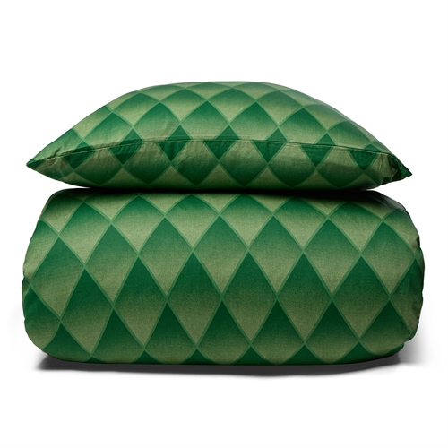 Bed linen in 100% soft and luxurious cotton satin - 240x220 cm - Harlequin pattern in a beautiful green colour - Bed set from By Night