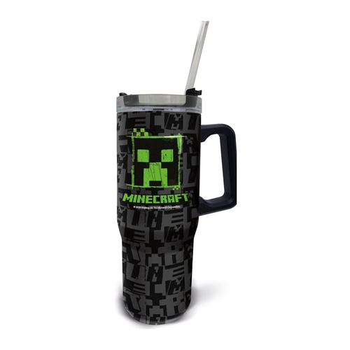 Minecraft water bottle - XL thermos bottle 940 ml - Water bottle with straw and handle - Large water bottle