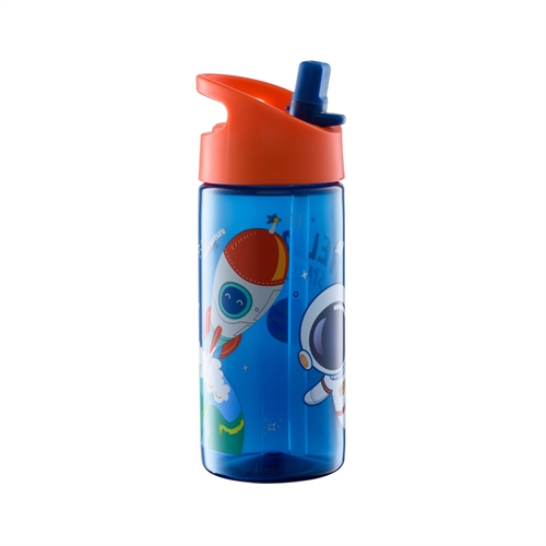 Astronaut water bottle - Blue water bottle with flip function and straw - Water bottle for children