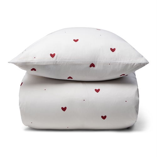 Bedding 100% Cotton - 140x200 cm - White Bedding Set with Fine Red Hearts - Nordstrand Home Soft Duvet Cover