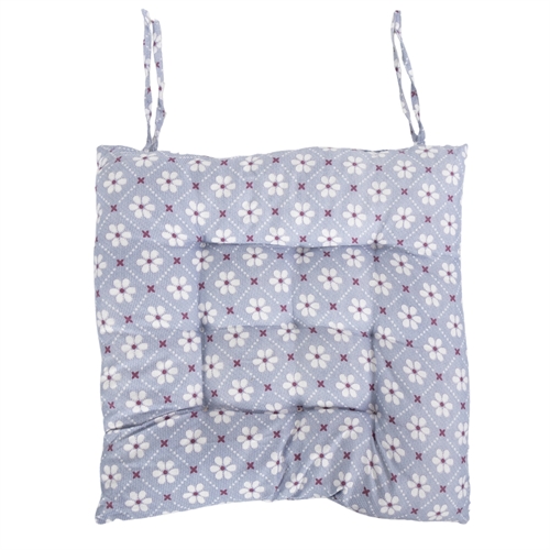 Chair Cushion - 35x35x6 cm - Blue garden cushion with flowers