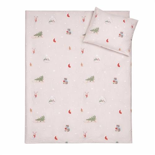 Christmas bedding - 100% cotton - Junior bedding 100x140 cm - Beige with Christmas icons