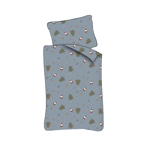 Junior Christmas bedding 100x140 cm - Blue Christmas bed set with Santa Claus and Christmas trees - 100% soft cotton bedding