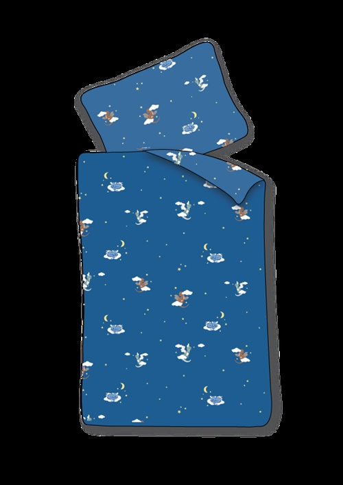 Baby Bedding 70x100 cm - Blue Bedding Set with Dragons and Clouds - 100% Soft Cotton Bed Linen