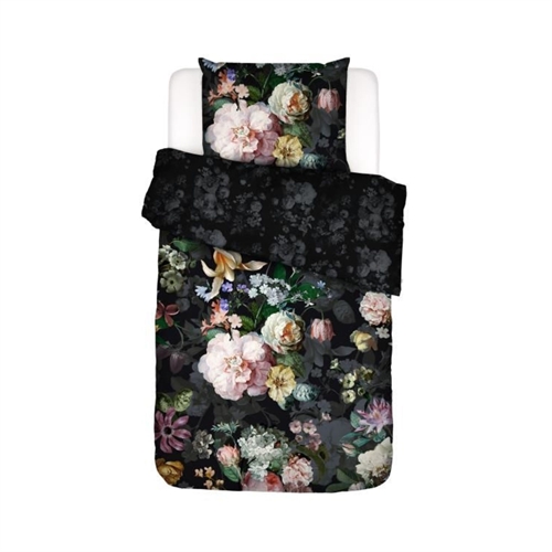 Floral bedding 140x200 cm - Black bedding set in 100% cotton satin - Fleur Festive Blooming - Essenza bed linen