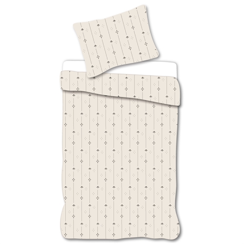 Junior bedding 100x140 cm - White bedding set with black floral stripes - 100% soft cotton bed linen