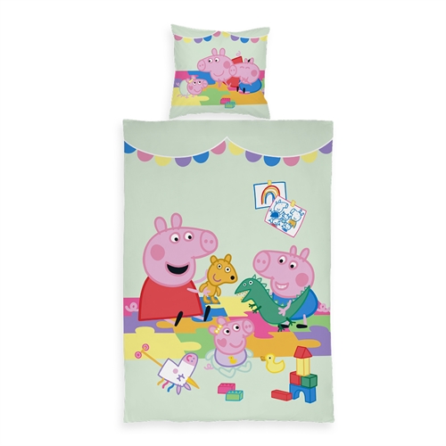 Junior bedding 100x140 cm - Reversible bedding set with Peppa Pig\'s family - Family Fun - 100% cotton bed linen