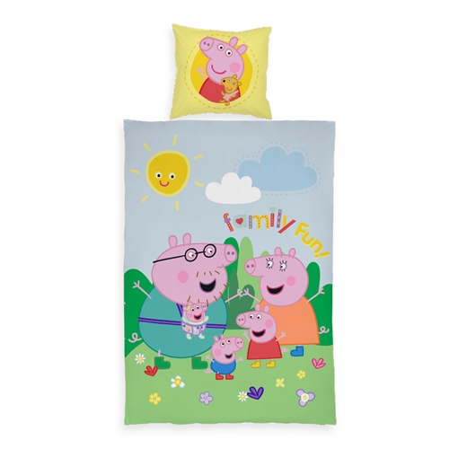 Junior bedding 100x140 cm - Reversible bedding set with Peppa Pig, George Pig and Evie Pig - 100% cotton bed linen