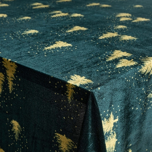 Velour tablecloth - Dark green Christmas tablecloth with gold trees - Crushed velour tablecloth - Pack of 3 metres