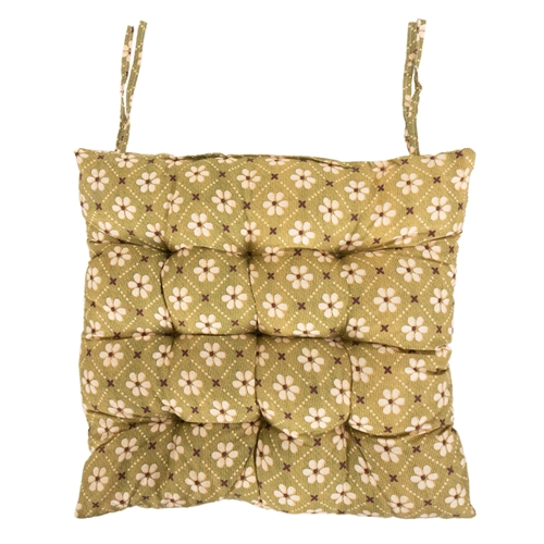 Chair Cushion - 35x35x6 cm - Green garden cushion with flowers