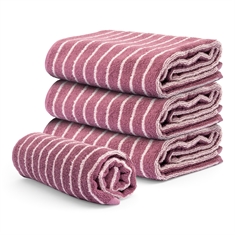 Striped towel - 100% cotton - Dark pink/light pink