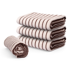Striped towel - 100% cotton - Sand/dark brown